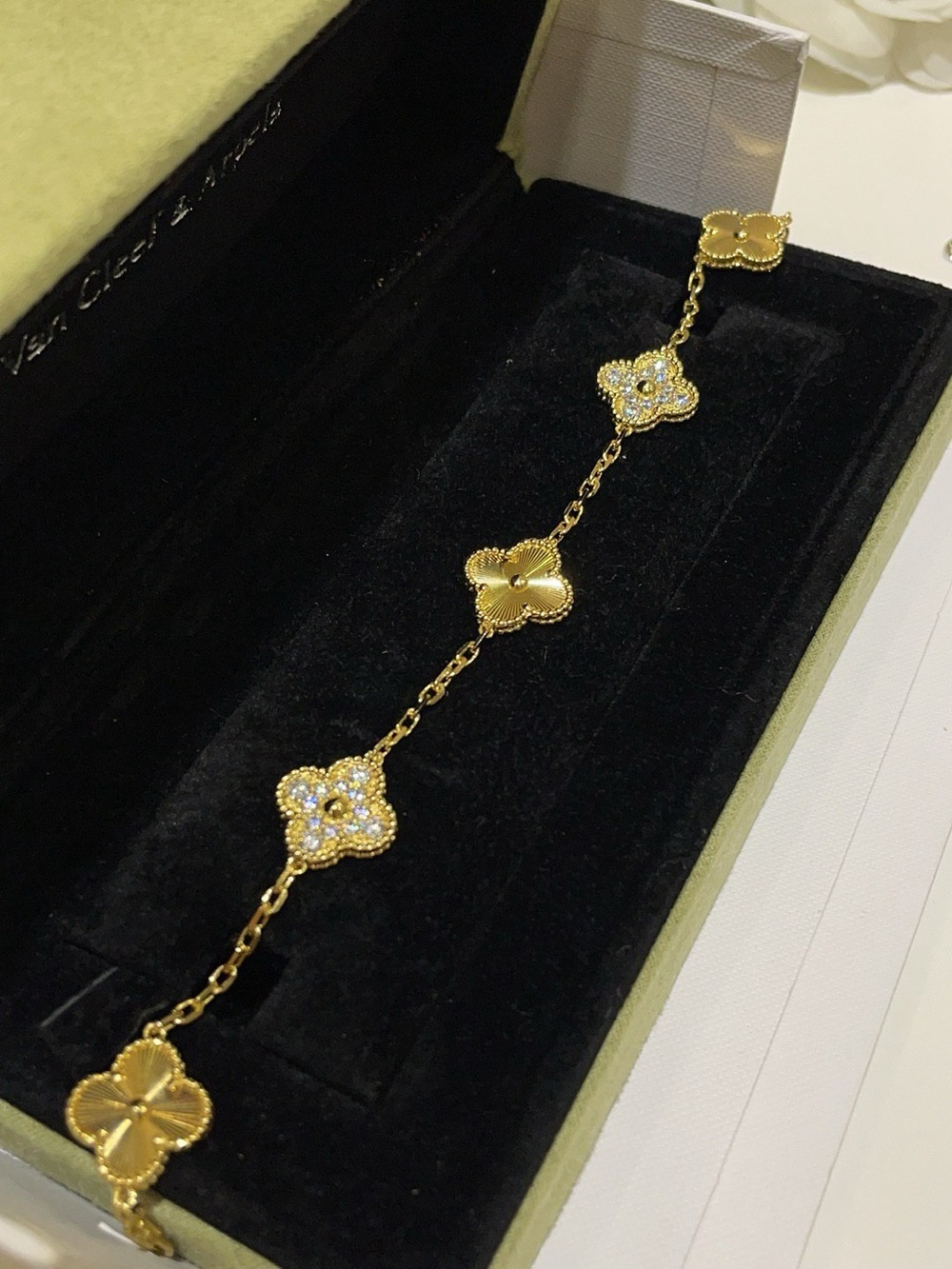 Van Cleef & Arpels Vintage Alhambra Guilloché & Pavé 5-Motif Bracelet